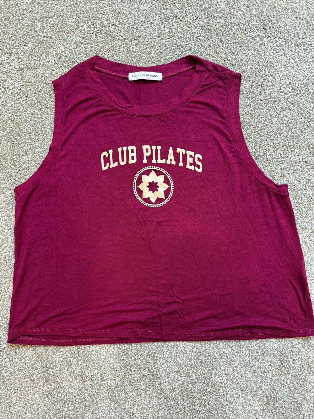 Emily Hsu Designs Maroon "Club Pilates" Graphic Crop Tank